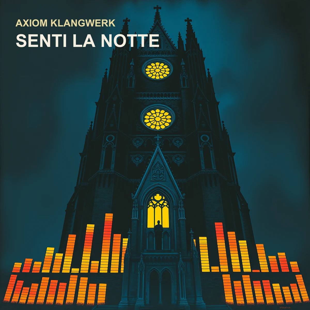 EP-Cover „Senti la notte“ — Kathedrale, deren Fenster ein Equalizer sind
